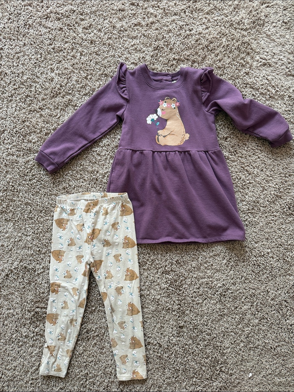 Koala Kids - Girls Purple Bear Print Pajama Set